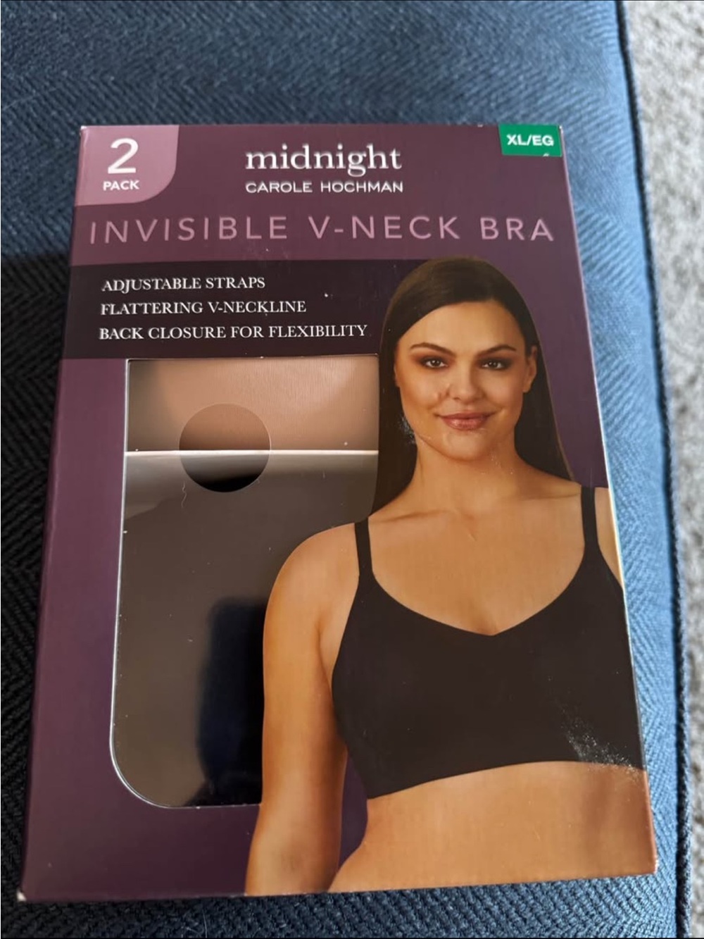 Midnight by Carole Hochman Invisible V-Neck Bra 2-Pack - Black & Nude